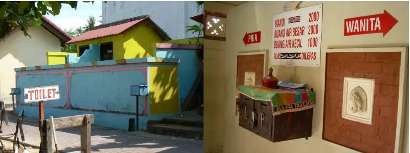Gambar 1 (kiri)Fasilitas toilet dan shower swadaya masyarakat pantai Sanur (kanan)Fasilitastoilet oleh pemerintah lokal (desa adat) Sanur