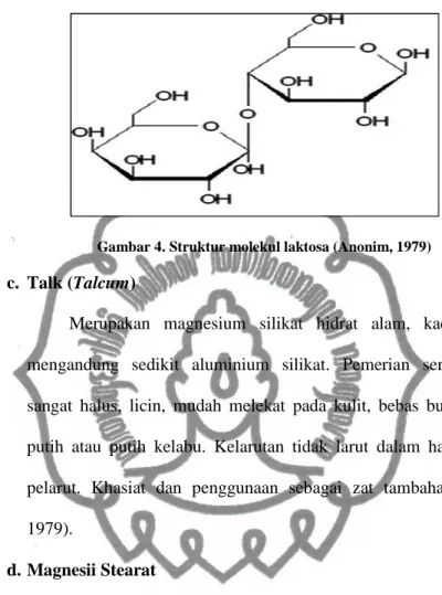 Gambar 4. Struktur molekul laktosa (Anonim, 1979) 