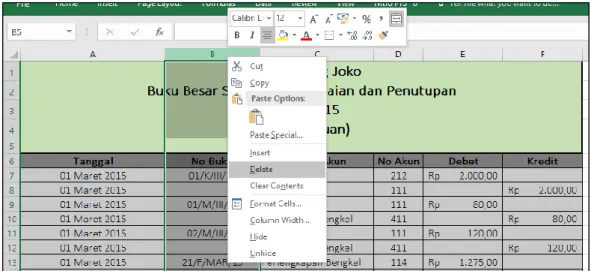 Gambar 9.4 Tampilan klik kanan pada kolom yang akan di “delete” 
