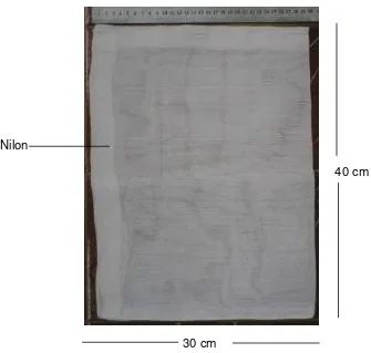 Gambar 2.  Bentuk dan ukuran kantong serasah yang terbuat dari nilon yang digunakan untuk penempatan serasah di beberapa lokasi di lapangan dengan berbagai tingkat salinitas   