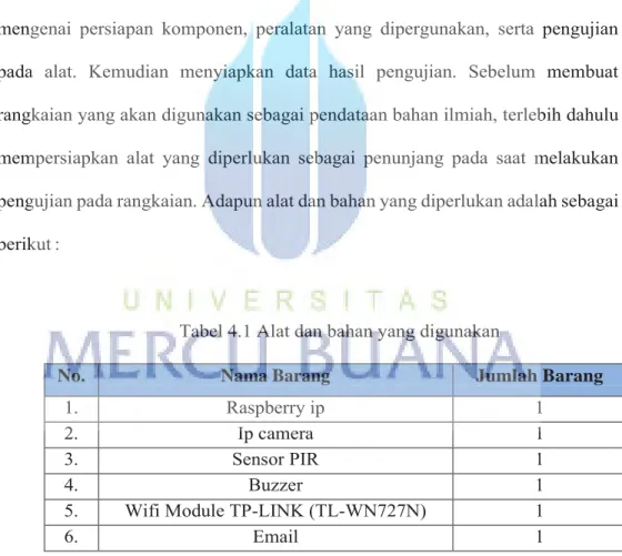 Tabel 4.1 Alat dan bahan yang digunakan 