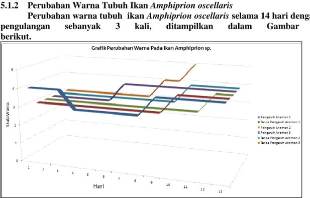 Gambar 2. Grafik Perubahan Warna Tubuh Pada Ikan Amphiprion oscellaris  5.2  Pembahasan 