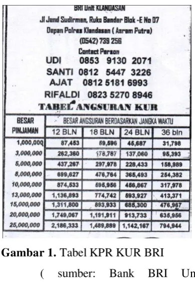 Gambar 1. Tabel KPR KUR BRI 