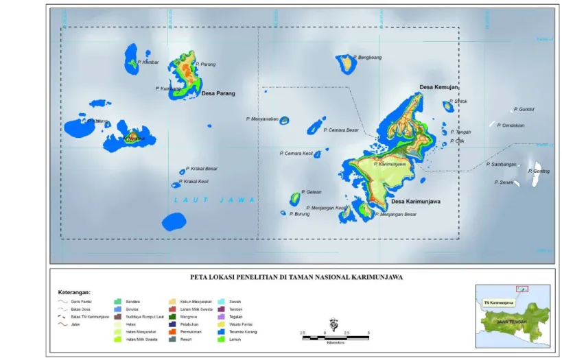 Gambar 3  Peta lokasi penelitian di Taman Nasional Karimunjawa.