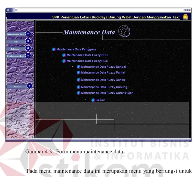 Gambar 4.3.  Form menu maintenance data 