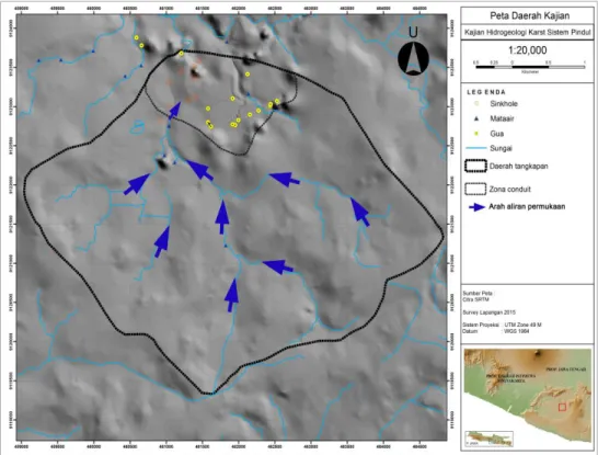 Gambar 1. Batas Daerah Tangkapan Air Sungai Bawah Tanah Goa Pindul  Metode Penelitian 