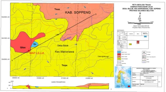 Gambar 3. Peta Geologi Daerah Panas Bumi Lejja, Desa Bulue,              Kecamatan Marioriawa, Kabupaten Soppeng 