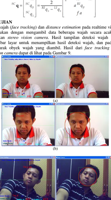 Gambar 9. Hasil deteksi wajah dan distance estimation dalam berbagai posisi 