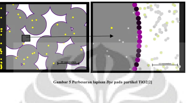 Gambar 5 Perbesaran lapisan Dye pada partikel TiO2[2] 