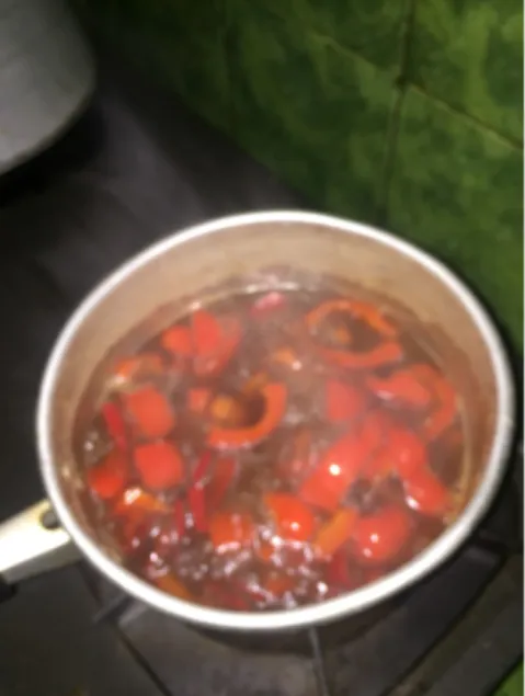 Gambar  4  :  masukan  cabai  dan  paprika  yang  sudah  direndam  air  garam