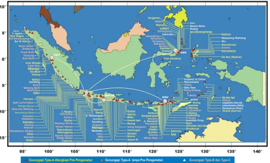 Gambar 1 Jalur gunung api aktif di Indonesia, terdiri dari gunung api berumur  kuarter (Deptamben 1979 dalam Puradimaja 2006) 