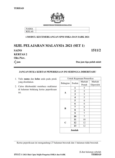 SIJIL PELAJARAN MALAYSIA 2021 (SET 1)