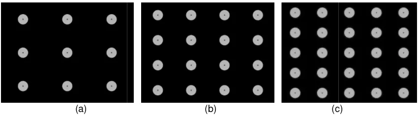 Figure 7. Calibratration pixel locations, (a) 9 pixel, (b) 16 pixel, (c) 25 25 pixel 