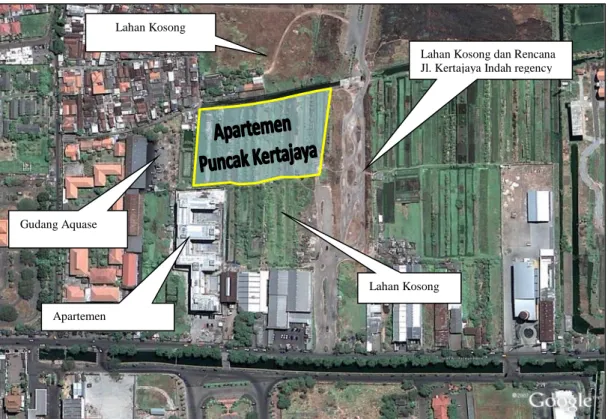 Gambar 1. Batas Wilayah Rencana Apartemen Puncak Kertajaya (Sumber: Hasil Survey dan Google Earth)