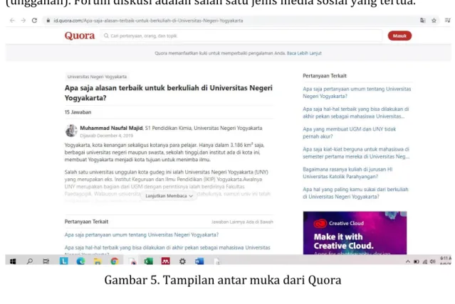 Gambar 5. Tampilan antar muka dari Quora  