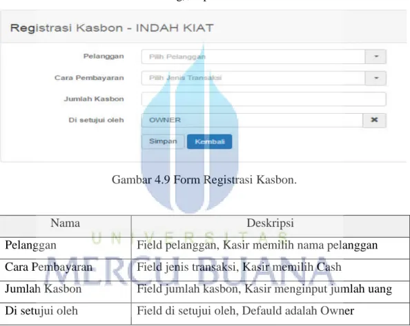 Gambar 4.9 Form Registrasi Kasbon.