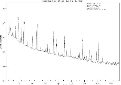 Gambar 2.  Spektrum energi gamma hasil pencacahan sampel sedimen dari Bangka 