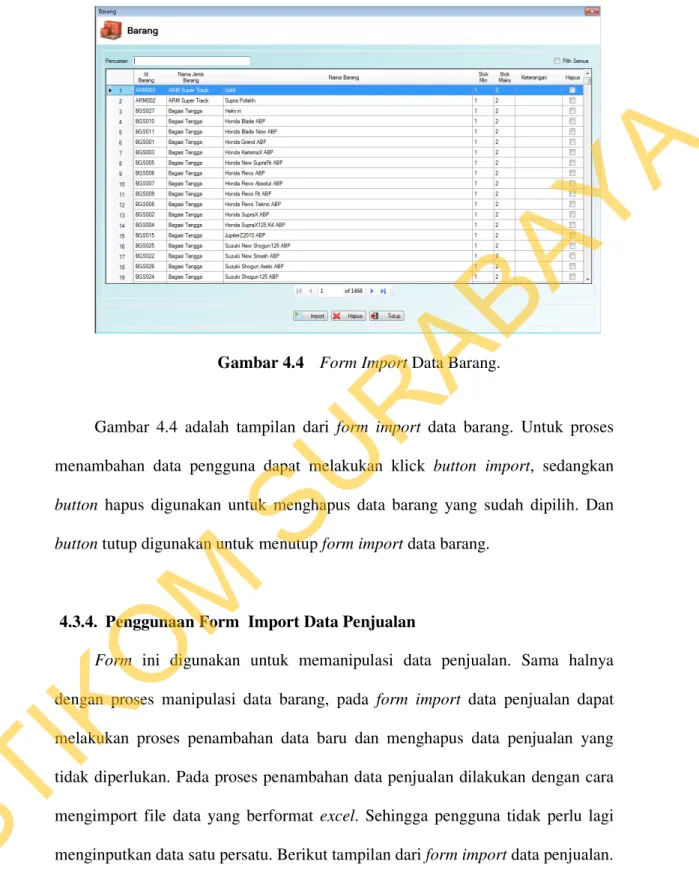 Gambar 4.4   Form Import Data Barang. 