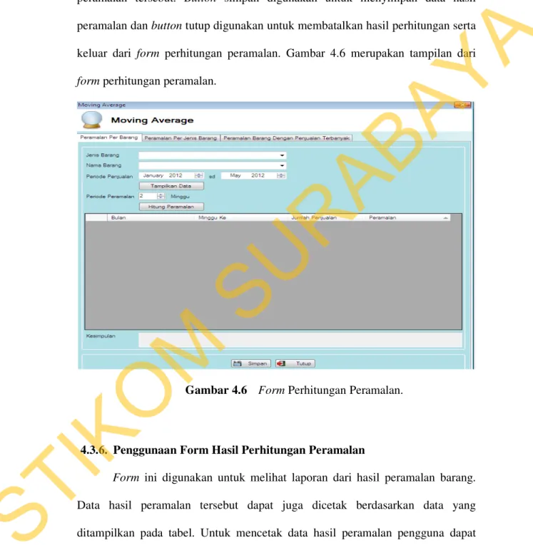 Gambar 4.6   Form Perhitungan Peramalan. 