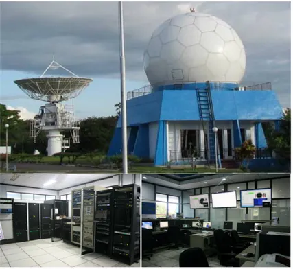 Gambar 1. Salah satu aset nasional, stasiun bumi Lapan Parepare dengan variasi antenna untuk  dapat  menerima  data  satelit  resolusi  tinggi  serta  sistem  penyimpanan  data  dan  ruang  kontrol  akuisisi data satelit penginderaan jauh