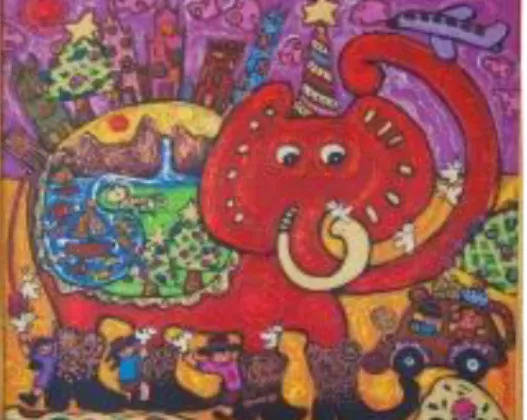 Gambar 3: Contoh deformasi dalam lukisan  Erica Hestu Wahyuni, &#34; Very Prosperity Elephant” 