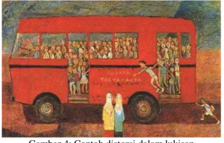 Gambar 4: Contoh distorsi dalam lukisan  Widayat “Bus Kota” 