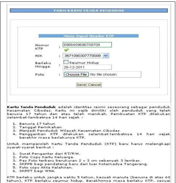 Gambar 4.4 Menu Form Kartu Tanda Penduduk (KTP) 