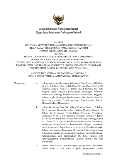 SALINAN KEPUTUSAN MENTERI PERENCANAAN PEMBANGUNAN NASIONAL/ KEPALA ...