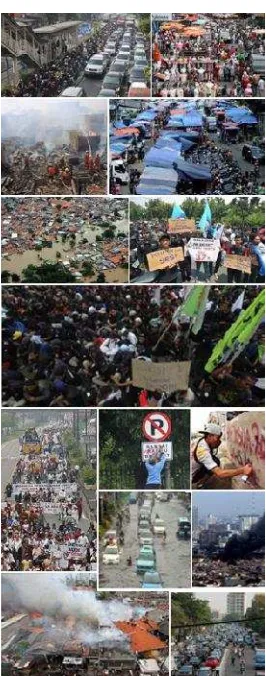 Gambar 2. Gambaran citra kota Jakarta: Kemacetan, Kebakaran, Banjir, Demo Buruh,sampai vandalisme di Kota Jakarta