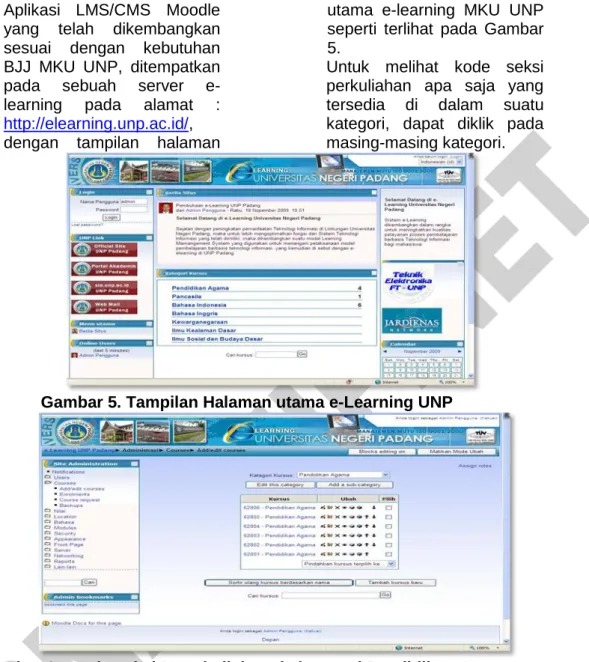 Gambar 5. Tampilan Halaman utama e-Learning UNP  