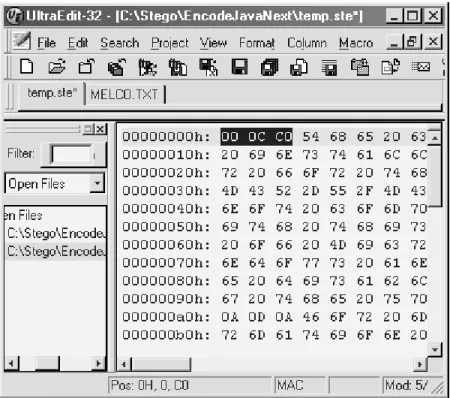 Gambar 3.1. Penyisipan file text berukuran 408 bytes ( 00 0C C0 Hex )     