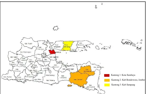 Gambar 3. Peta Pendeteksian Kantong DBD di Jawa Timur  