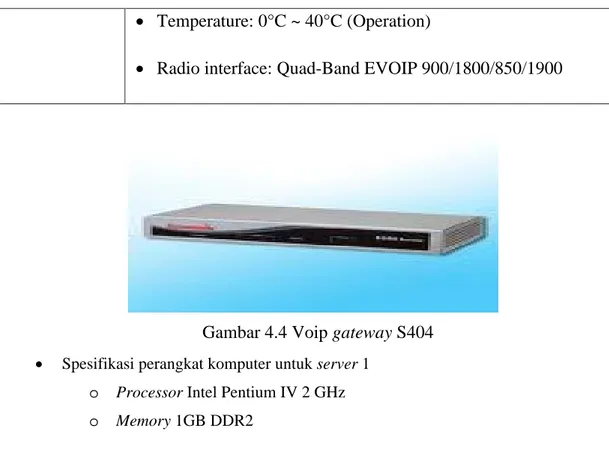 Gambar 4.4 Voip gateway S404  Spesifikasi perangkat komputer untuk server 1 