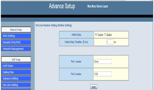 Gambar 4.11 Konfigurasi Hotline setting  Adapun features yang digunakan pada VOIP gateway yaitu : 