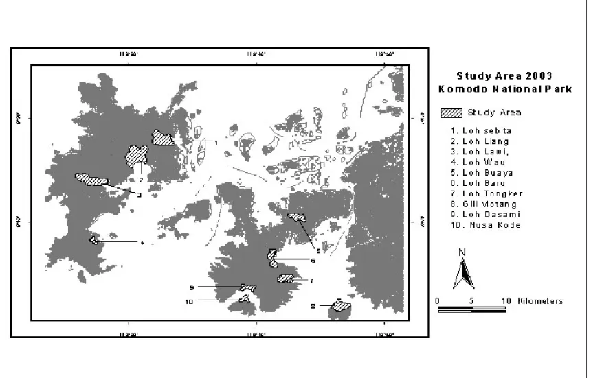 Gambar 1. Peta Area Penelitian Ekologi Komodo di Taman Nasional Komodo 