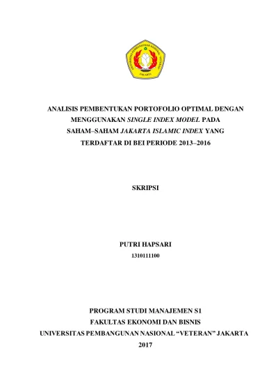 ANALISIS PEMBENTUKAN PORTOFOLIO OPTIMAL DENGAN MENGGUNAKAN SINGLE INDEX ...