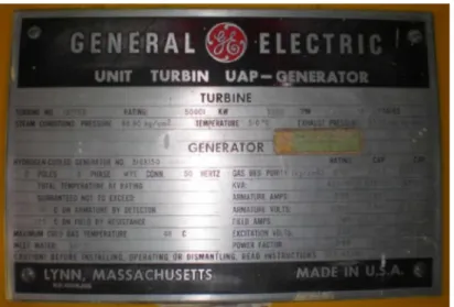 Gambar 3.4. Nameplate generator Unit 1 PT. Indonesia Power Tambak Lorok Semarang