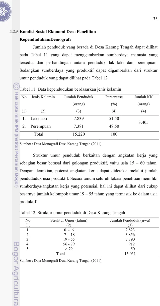 Tabel 11  Data kependudukan berdasarkan jenis kelamin 