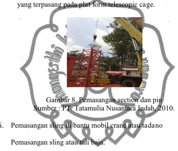Gambar 8. Pemasangan section dan pin Sumber : PT. Tatamulia Nusantara Indah, 2010. 