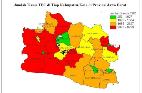 Gambar 1. Peta Penyebaran Jumlah Kasus TBC di Jawa Barat Tahun 2012