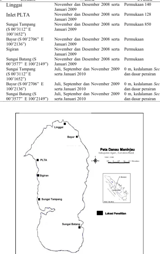 Gambar 1.  Peta lokasi pengambilan sampel di D. Maninjau