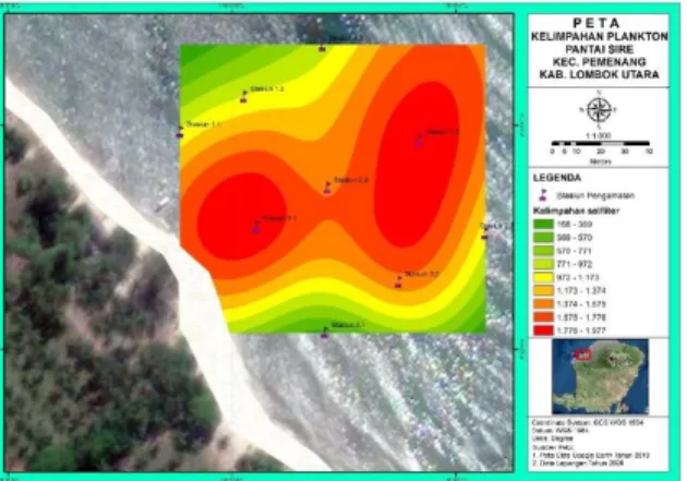 Gambar 2 Peta Sebaran Kelimpahan Plankton di  Pantai Sire, Kabupaten Lombok Utara  Indeks Diversitas 