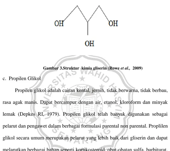 Gambar 3.Struktur  kimia gliserin (Rowe et al.,  2009)  c.  Propilen Glikol  