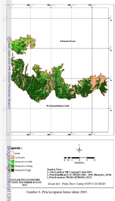 Gambar 6. Peta kerapatan hutan tahun 2003 