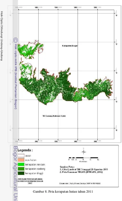 Gambar 8. Peta kerapatan hutan tahun 2011 