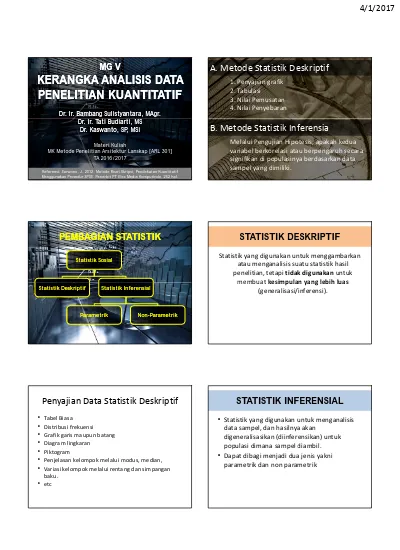 A. Metode Statistik Deskriptif. B. Metode Statistik Inferensia ...
