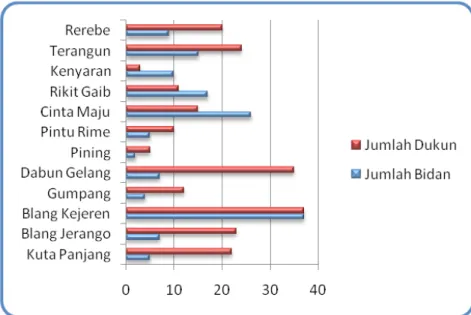 Grafik 1.1 Jumlah bidan dan jumlah dukun yang terdapat di Kabupaten Gayo Lues                                         menurut puskesmas tahun 2011