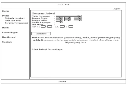 Gambar 4. 42 Rancangan Layar Generate Jadwal Pertandingan 