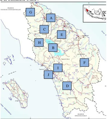 Gambar 3 : Peta Sumatera Utara (telah dimodifikasi penulis dengan  menambahkan penulisan) (sumber : 