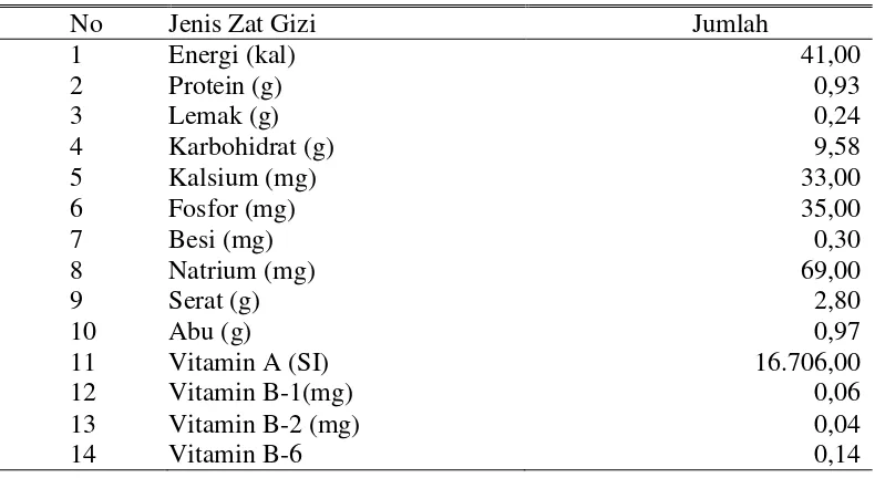 Tabel 1.  Komposisi Zat Gizi Wortel per 100 g Berat Basah 